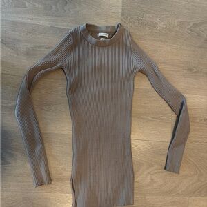 Babaton Taupe Ribbed Crew Neck Sweater